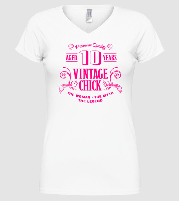 Vintage Chick - 10 model alb pe tricou