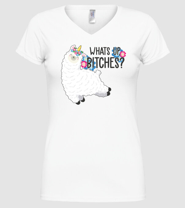 Whatsup bitches model alb pe tricou