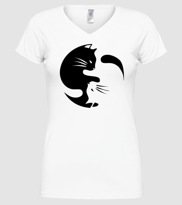 Yin Yang Pisică model alb pe tricou