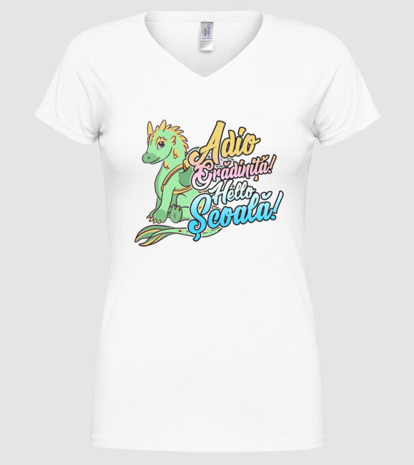 Adio grădiniță! Hello școală! model alb pe tricou