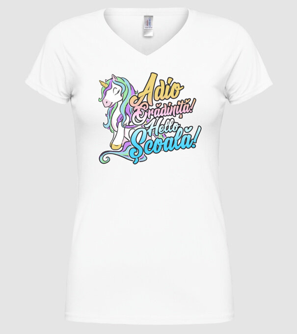 Adio grădiniță! Hello școală! model alb pe tricou