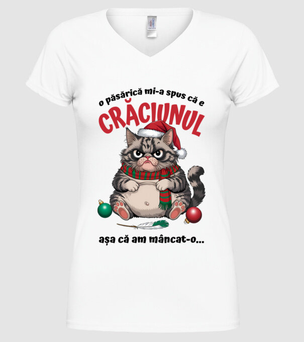 Am mâncat pasărea Crăciun pisică Alb model alb pe tricou