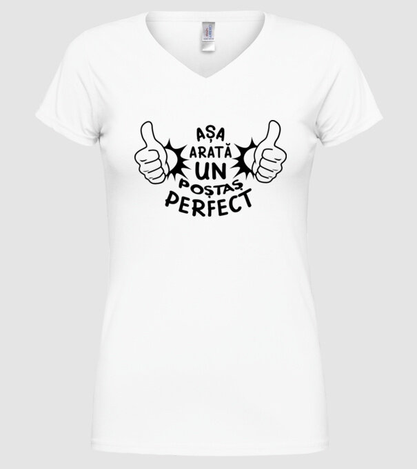 Așa arată un poștaș perfect model alb pe tricou