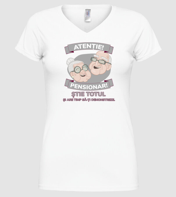 atenție! pensionar! știe totul și are timp să-ți demonstreze. model alb pe tricou