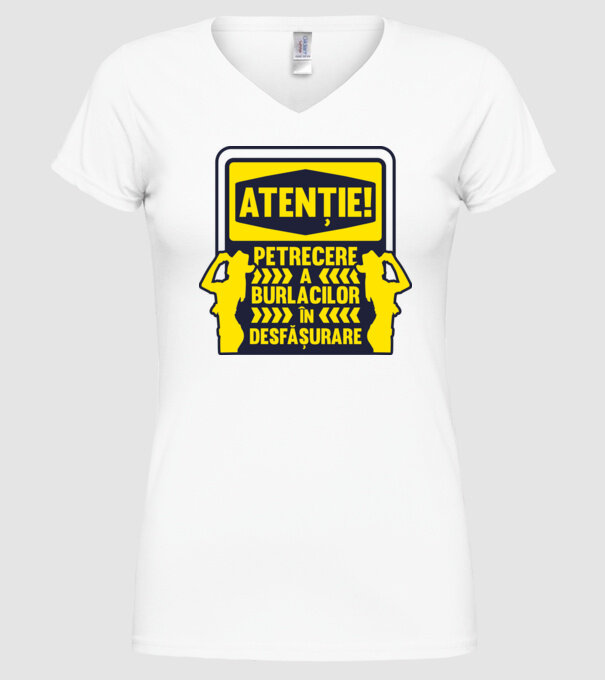 atenție, petrecere a burlacilor în desfășurare model alb pe tricou