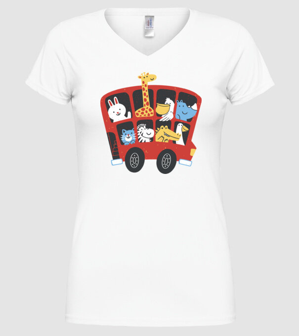 Autobuze model alb pe tricou