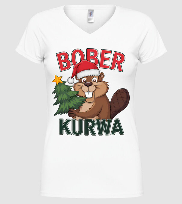 Bober kurwa Christmas model alb pe tricou