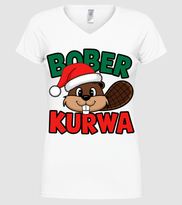 Bober kurwa xmas model alb pe tricou