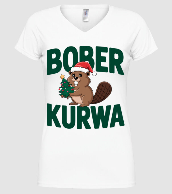 Bober kurwa xmas model alb pe tricou