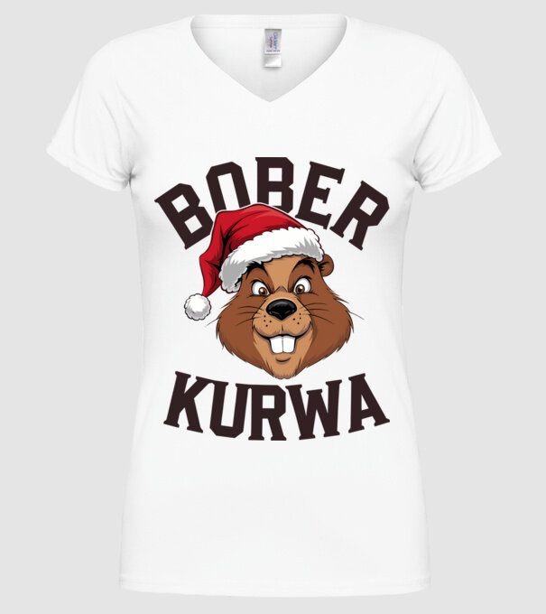 Bober kurwa xmas model alb pe tricou