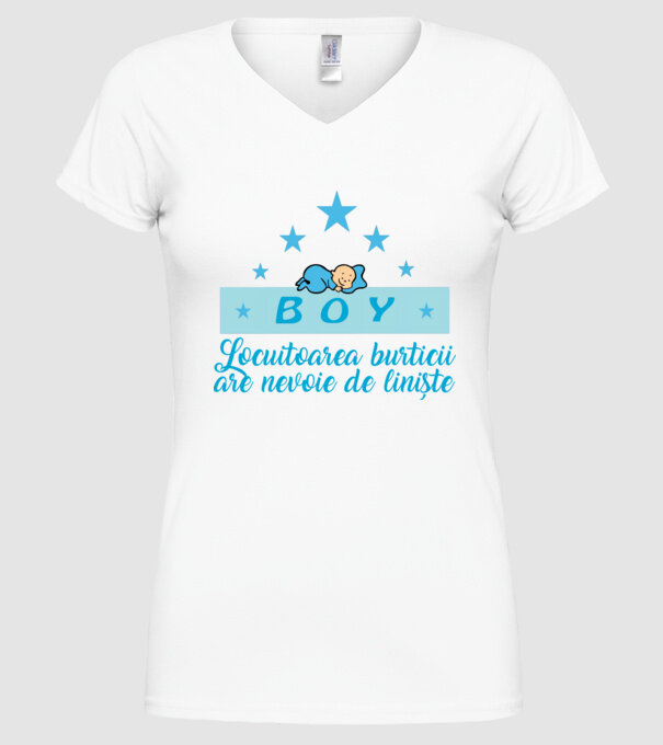 BOY- Locuitorul burticii are nevoie liniște model alb pe tricou