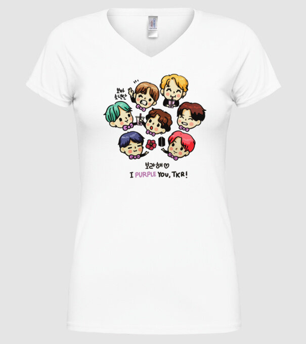 BTS chibi model alb pe tricou