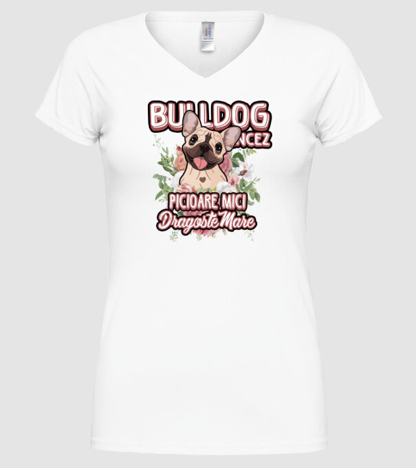 Bulldog francez picioare mici dragoste mare model alb pe tricou
