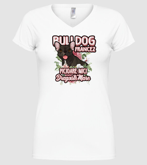 bulldog francez - picioare mici dragoste mare model alb pe tricou