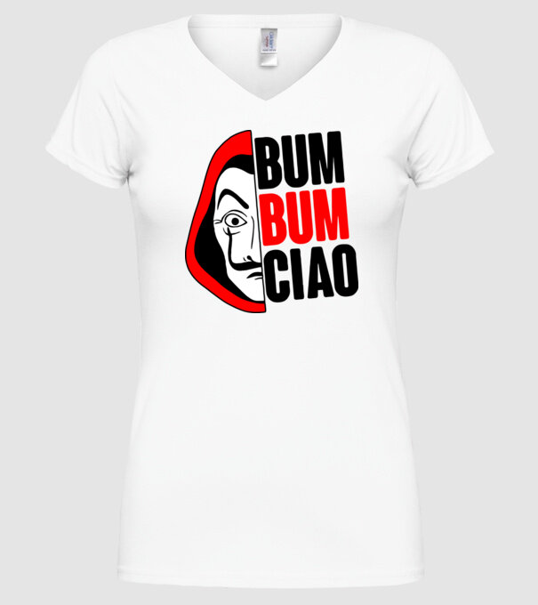 bumbum ciao money heist model alb pe tricou