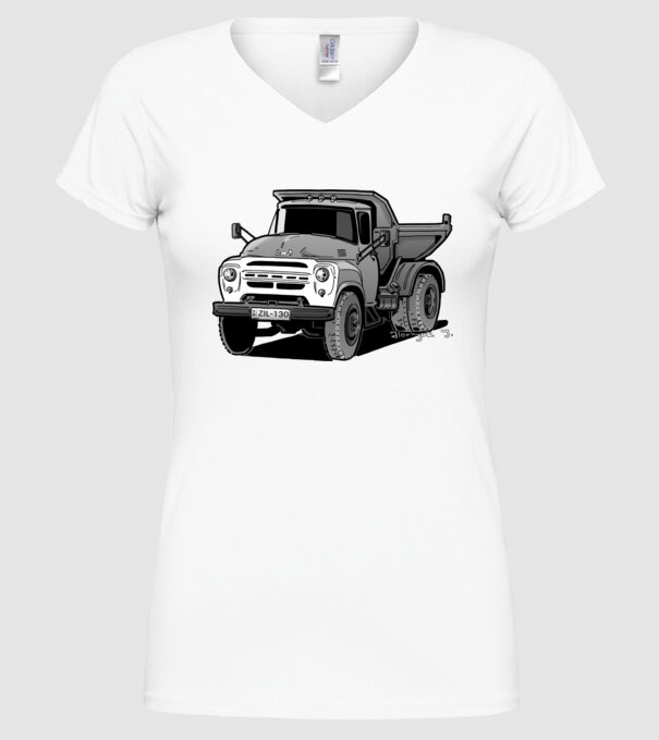 Camioane model alb pe tricou