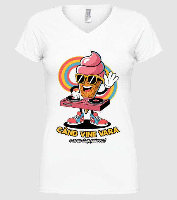 Când vine vara, e ca un drop puternic! model alb pe tricou