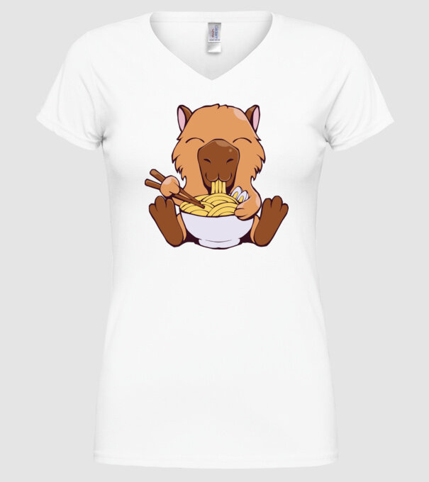 Capibară Ramen model alb pe tricou