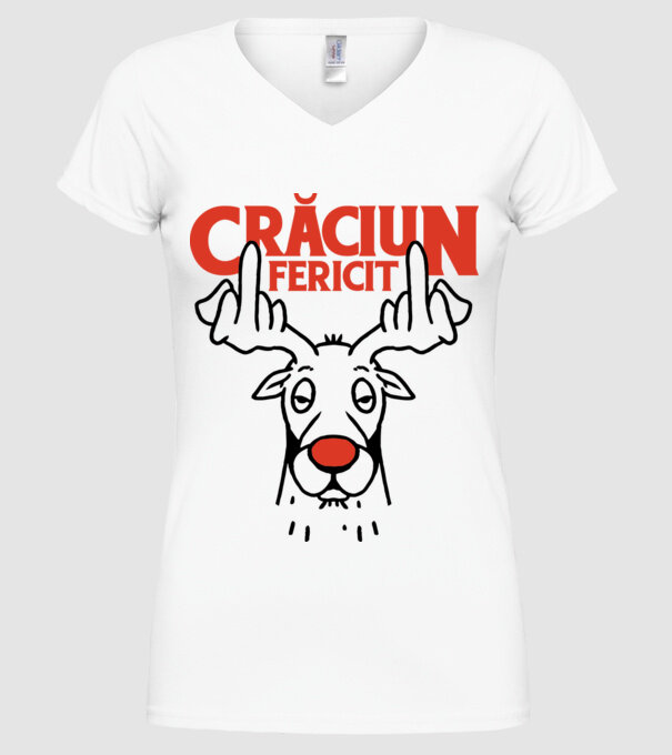 Căprioară de Crăciun antisocială model alb pe tricou