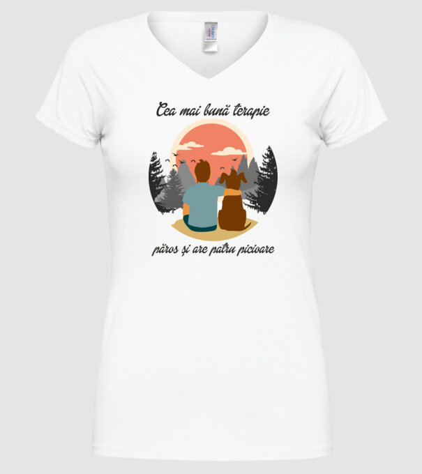cea mai bună terapie - păros și are patru picioare model alb pe tricou