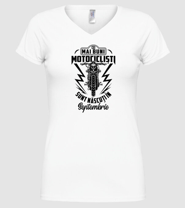 Cei mai buni motocicliști sunt născuți în Septembrie model alb pe tricou