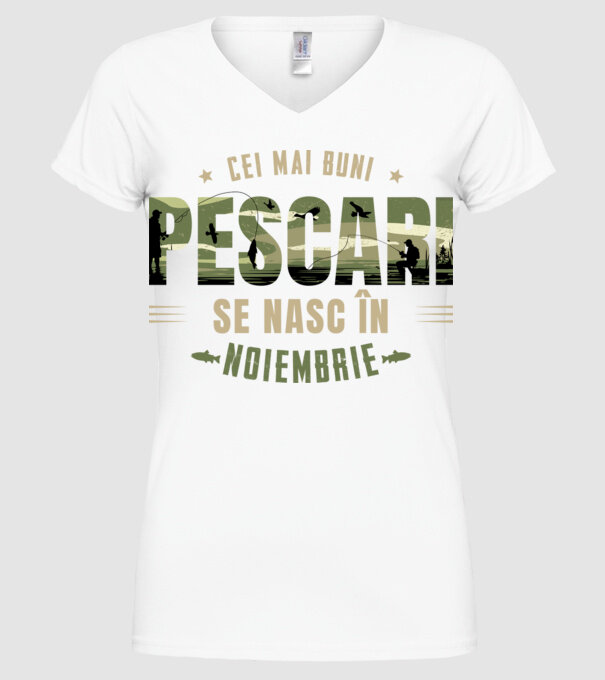 Cei mai buni pescari se nasc în noiembrie model alb pe tricou