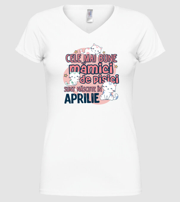 Cele mai bune mămici de pisici Aprilie model alb pe tricou