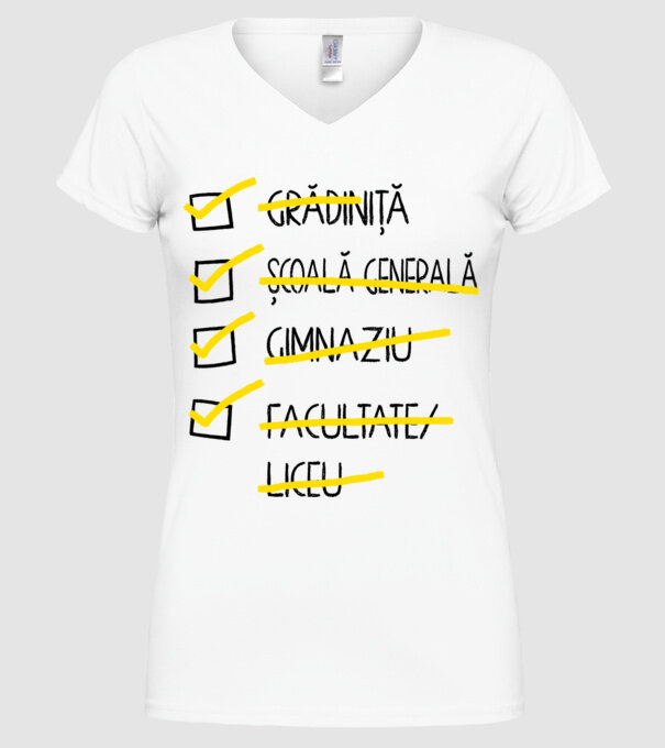 Cheklist educație - Facultate alb model alb pe tricou