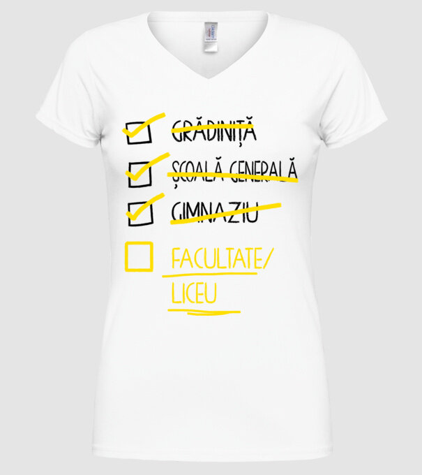 Cheklist educație - Gimnaziu alb model alb pe tricou