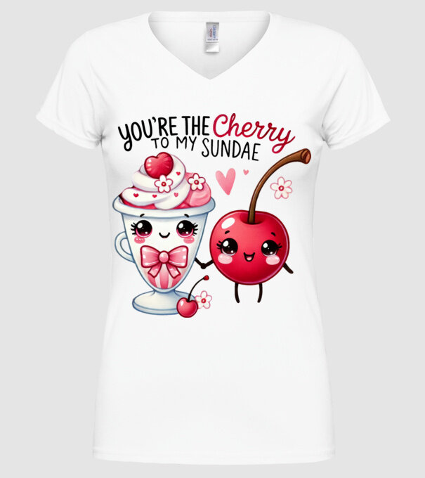 Cherry to my Sunday model alb pe tricou