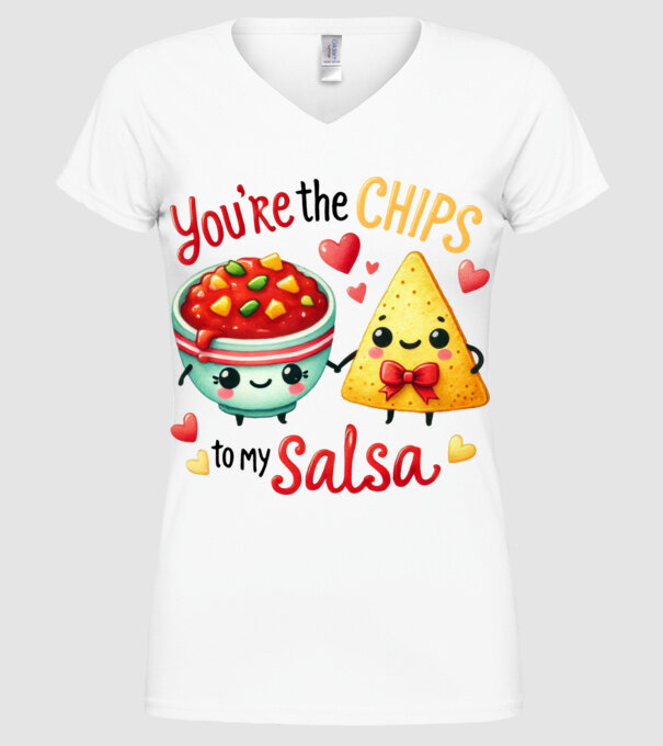 Chips to my Salsa model alb pe tricou