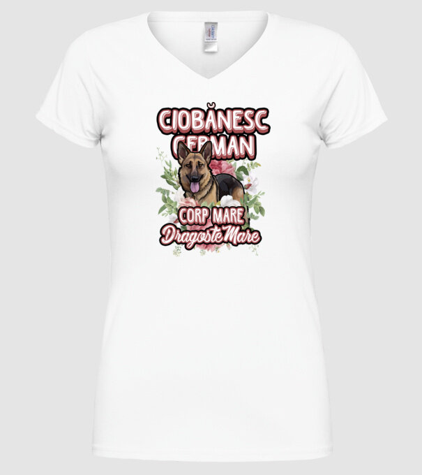 ciobănesc german - corp mare, dragoste mare model alb pe tricou
