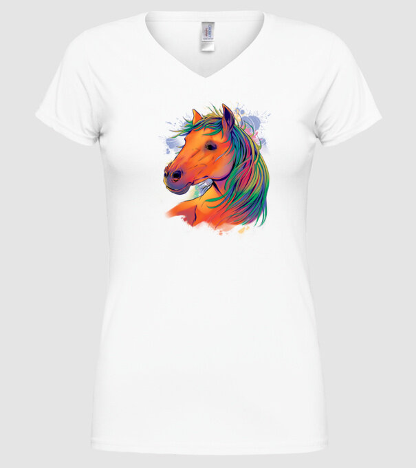 Colorful Horse model alb pe tricou