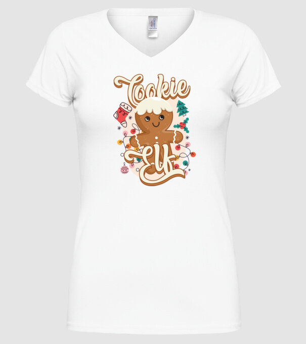 Cookie elf model alb pe tricou