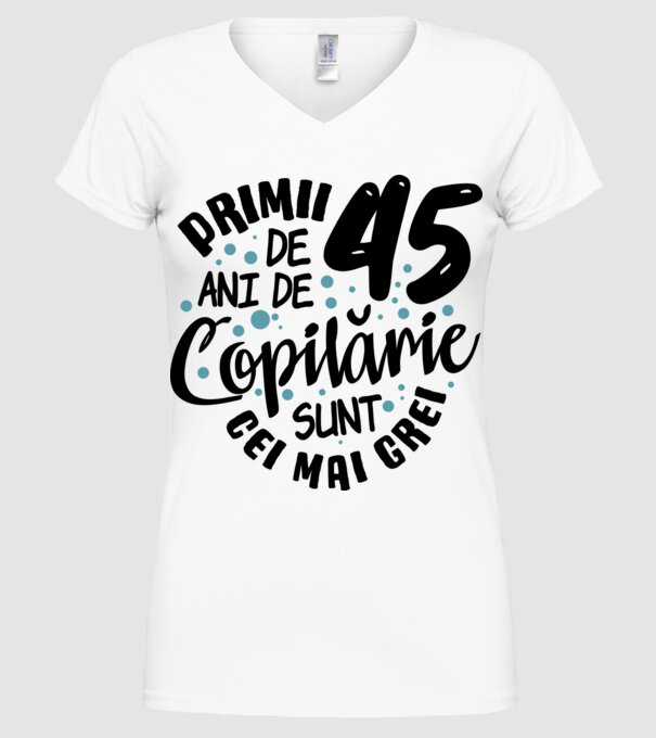 Copilărie 45 de ani model alb pe tricou