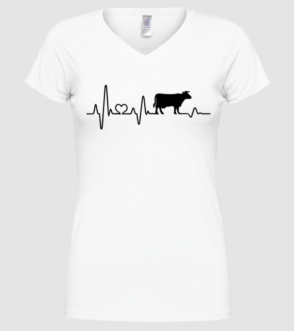 Cow Heartbeat model alb pe tricou