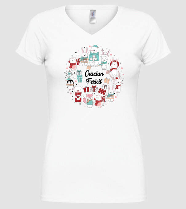 Crăciun Fericit model alb pe tricou