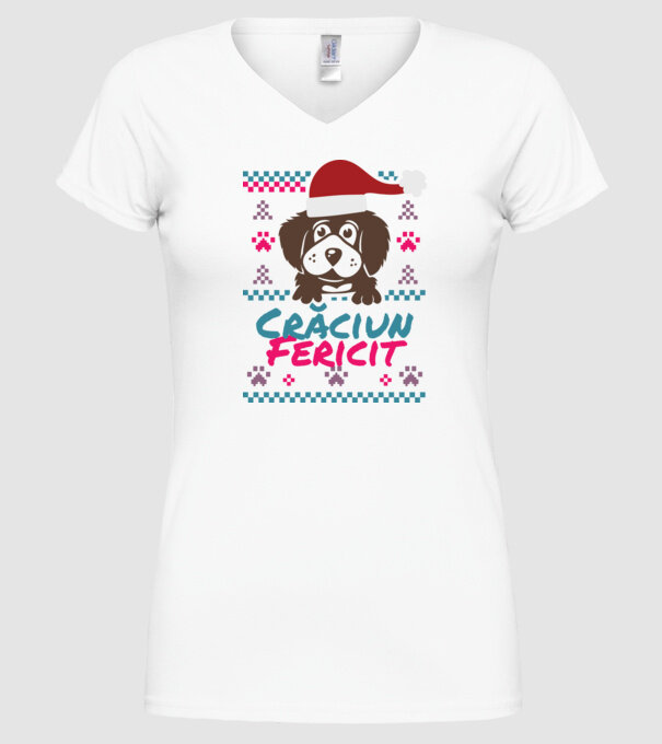Crăciun Fericit câine model alb pe tricou