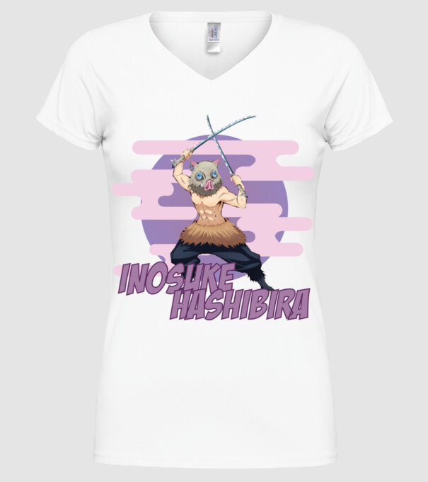 Demon Slayer Inosuke model alb pe tricou