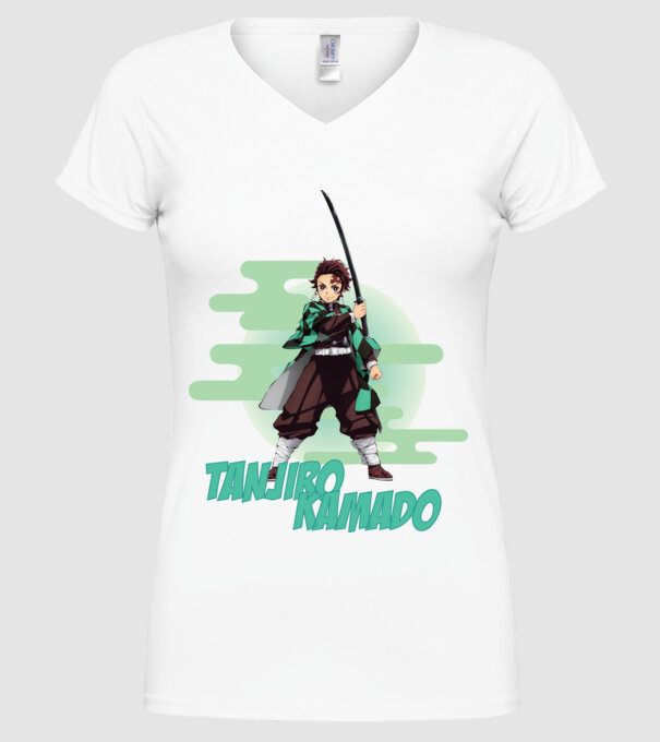 Demon Slayer Tanjiro model alb pe tricou