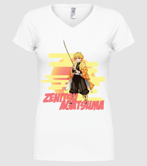 Demon Slayer Zenitsu model alb pe tricou