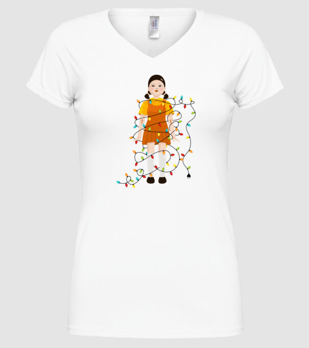 doll squid game model alb pe tricou