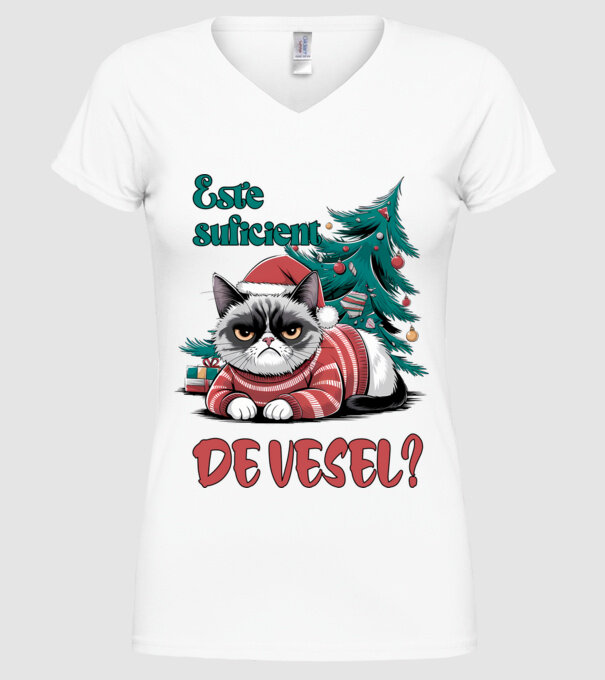 Este suficient de vesel? pisică Crăciun model alb pe tricou