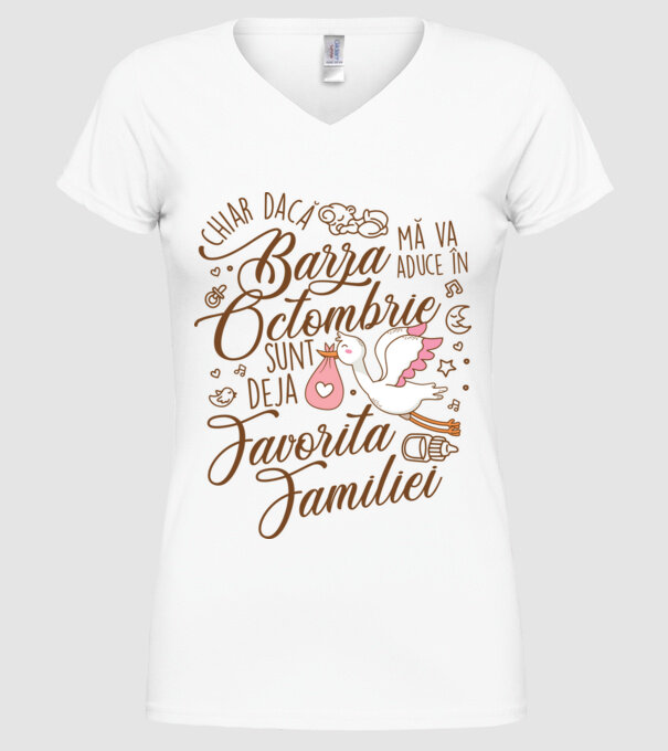 Favorita familiei OCTOMBRIE model alb pe tricou
