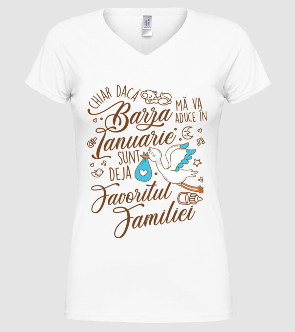 Favoritul familiei IANUARIE model alb pe tricou