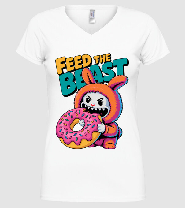 Feed the beast model alb pe tricou