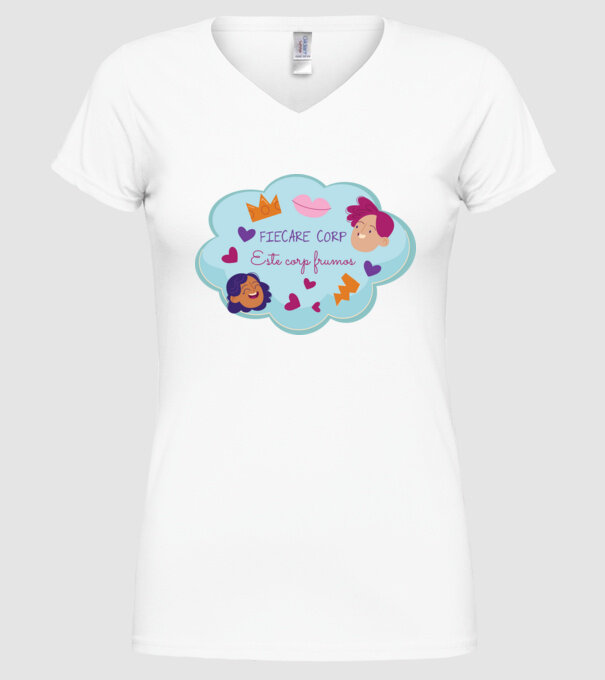 Fiecare corp model alb pe tricou