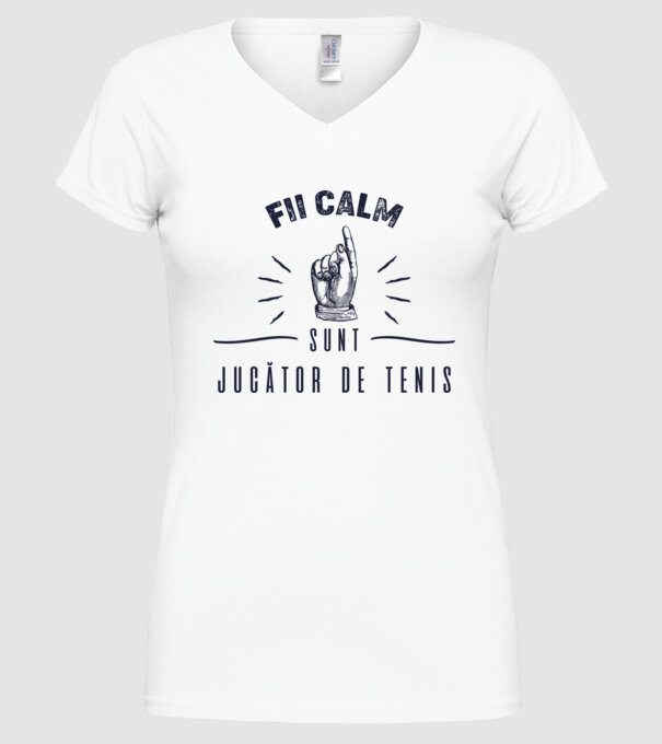 Fii calm, sunt JUCĂTOR DE TENIS model alb pe tricou