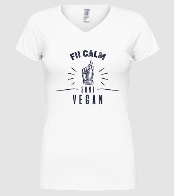 fii calm, sunt VEGAN model alb pe tricou
