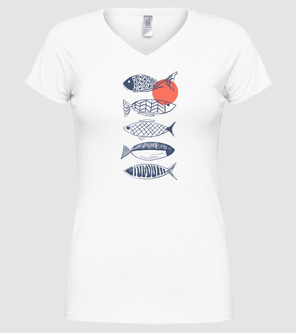 Fish model alb pe tricou